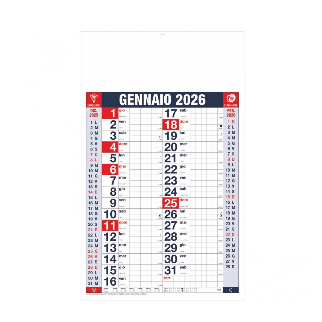 CALENDARIO OLANDESE QUADRETTATO 2026
