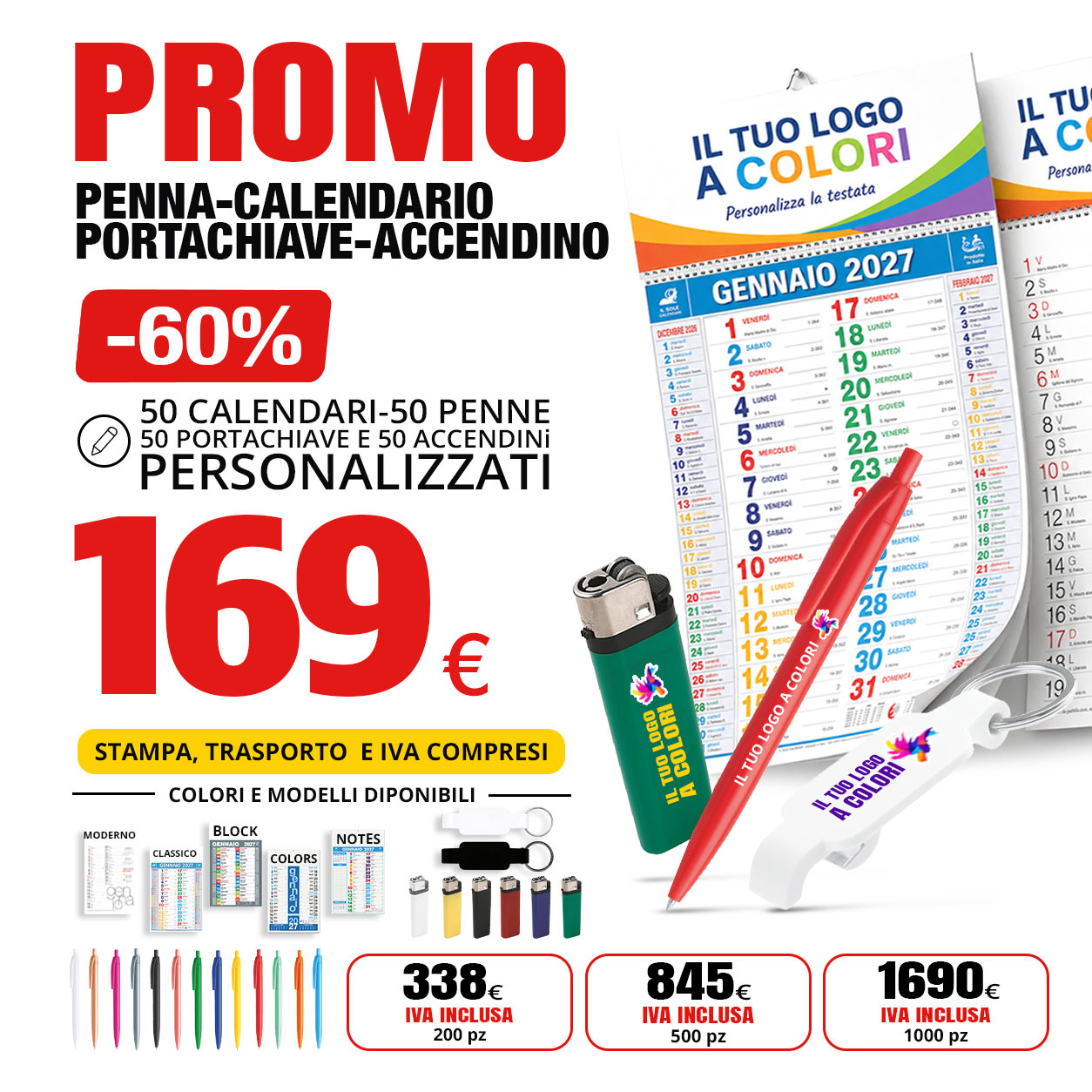 Calendario penna accendino carrello