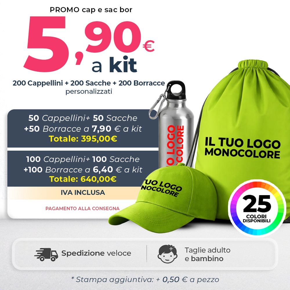 Promo sacca cappellino borraccia